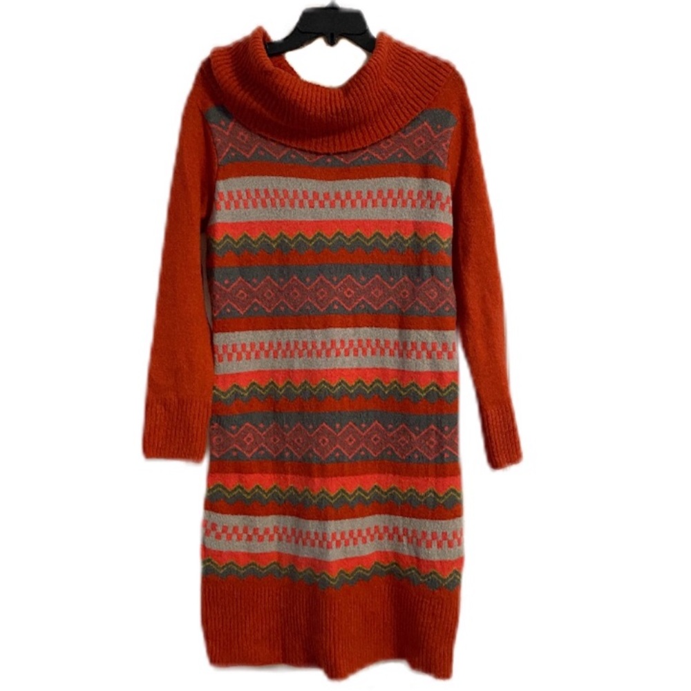BCBGMaxAzria Orange Patterned Sweater Dress XL